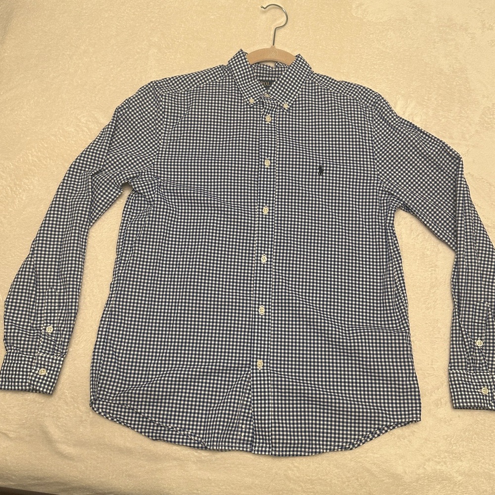 Polo Ralph Lauren Shirt - Navy Gingham - Button Down Shirt - Boys XL - GUC